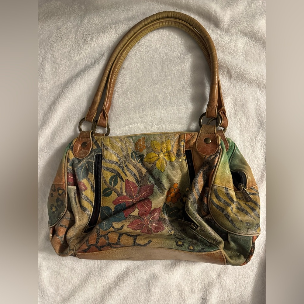 Anuschka Multicolor Floral Animal Print Shoulder Bag